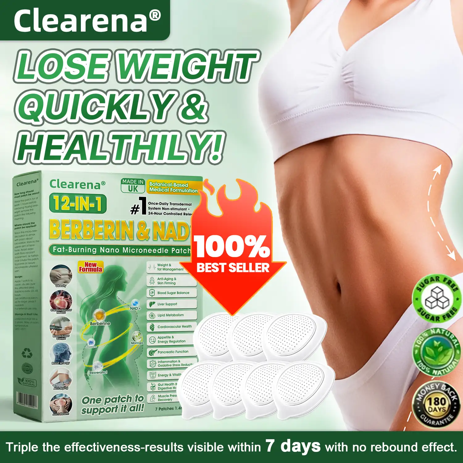 Official Store | ☀️☀️𝐂𝐥𝐞𝐚𝐫𝐞𝐧𝐚® Moringa Berberine + NAD+ 12-in-1 Nano Microneedle Patch(Just once a day, visible changes in 7 days)